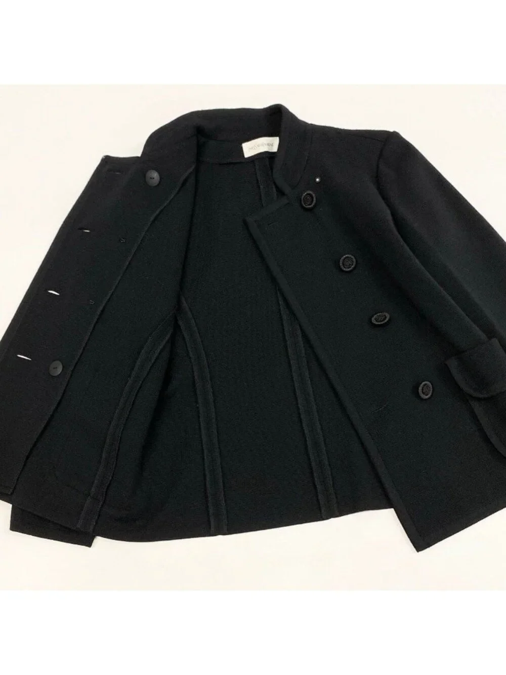 Saint Laurent Eh6 Collarless Jacket Vintage Double Button Knit Floral Motif